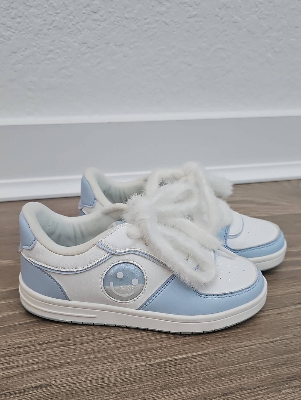 The Children's Place Girls Sneakers With Sparkly Smiley Faces And Fuzzy Laces